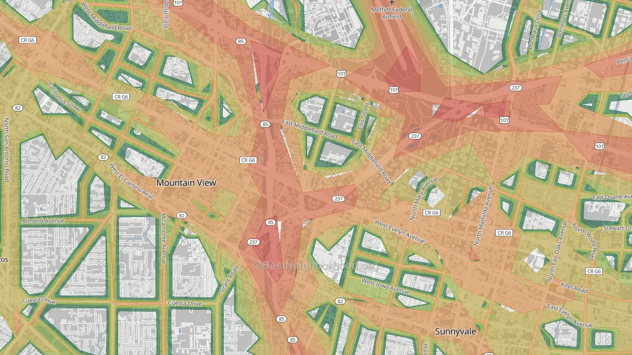 Whisman Station, Mountain View, CA Map of Noise Levels in Whisman Station