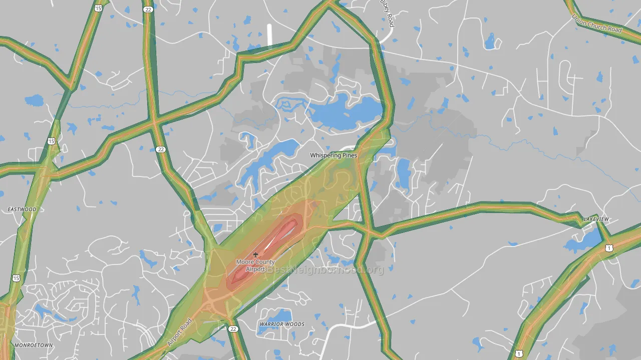 Whispering Pines, NC Map of Noise Levels in Whispering Pines