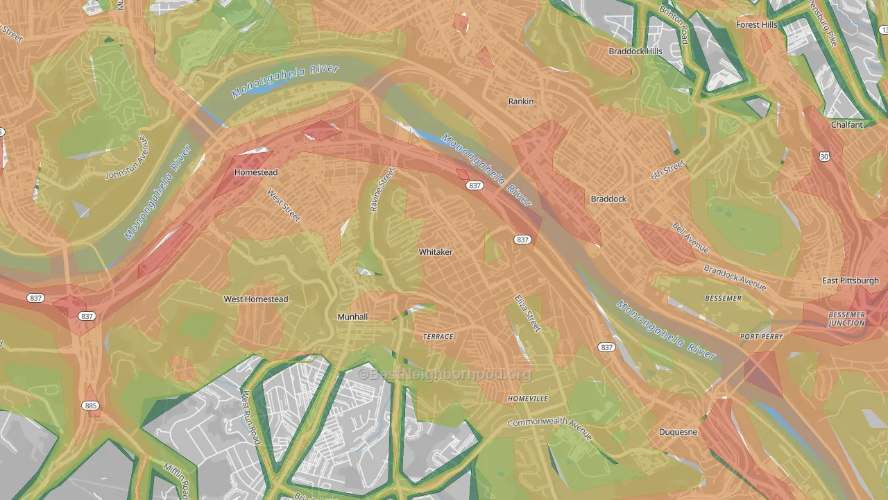 Whitaker, PA Map of Noise Levels in Whitaker