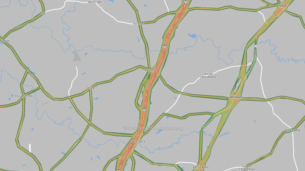 Whitakers, NC Map of Noise Levels in Whitakers