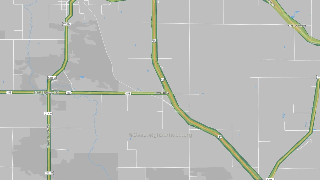 Whitcomb, WI Map of Noise Levels in Whitcomb