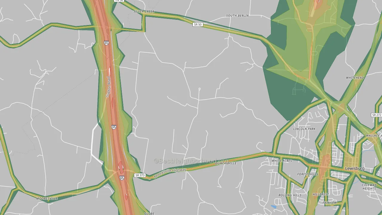 White Acres, TN Map of Noise Levels in White Acres
