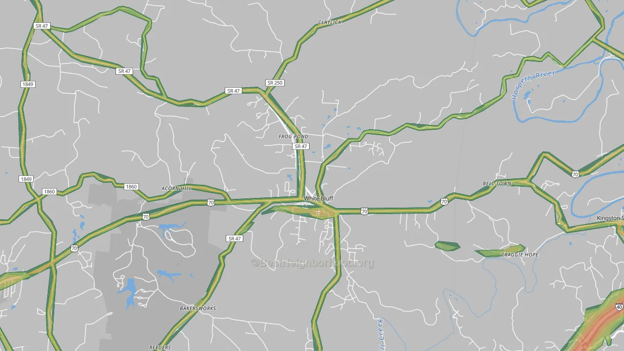 White Bluff, TN Map of Noise Levels in White Bluff