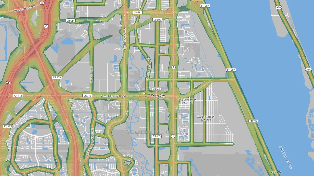 White City, Fort Pierce, FL Map of Noise Levels in White City