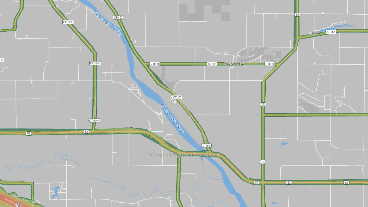 White Creek, WI Map of Noise Levels in White Creek