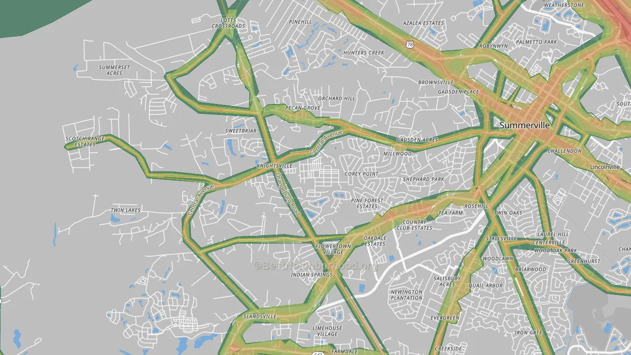 White Gables, Summerville, SC Map of Noise Levels in White Gables