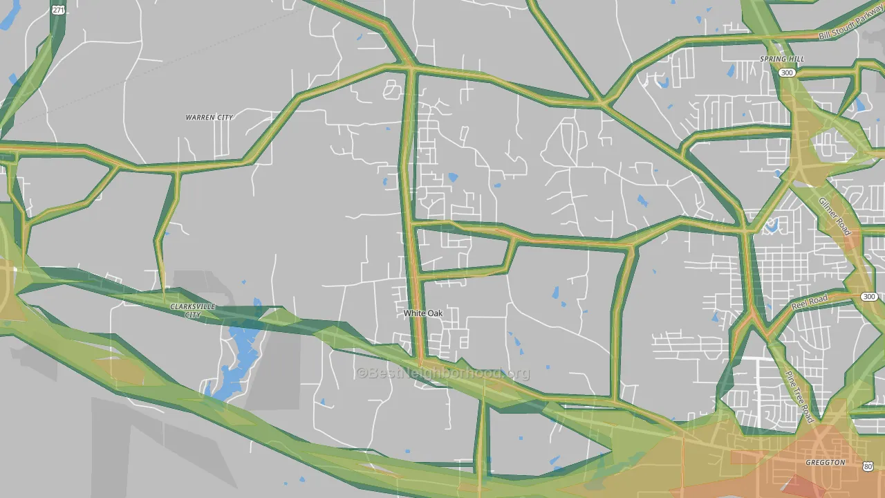 White Oak, TX Map of Noise Levels in White Oak