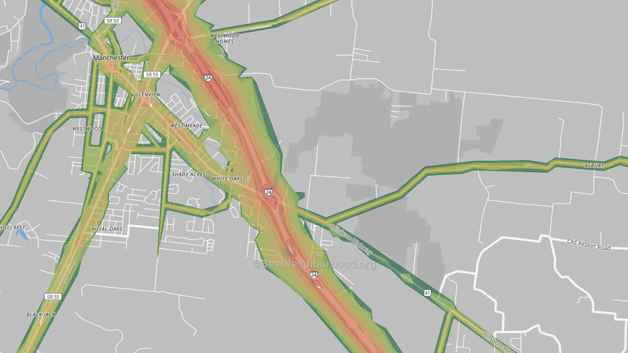 White Oaks, TN Map of Noise Levels in White Oaks