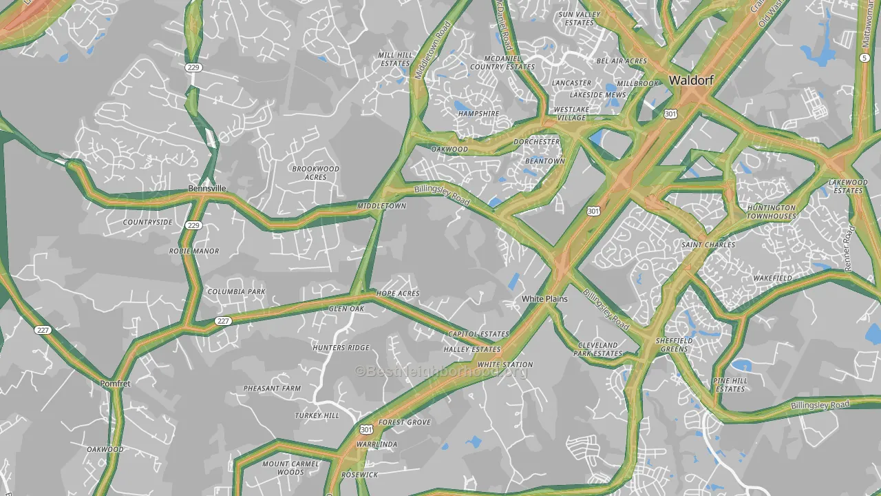 White Plains, MD Map of Noise Levels in White Plains