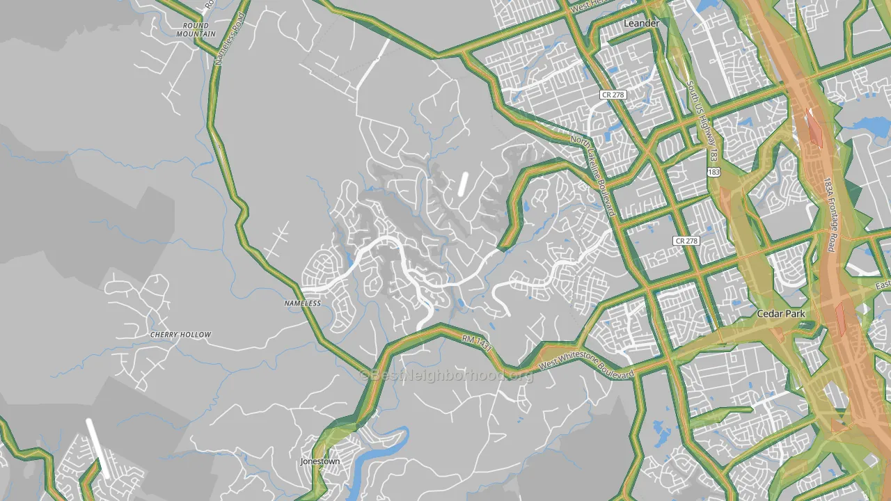White Stone, TX Map of Noise Levels in White Stone
