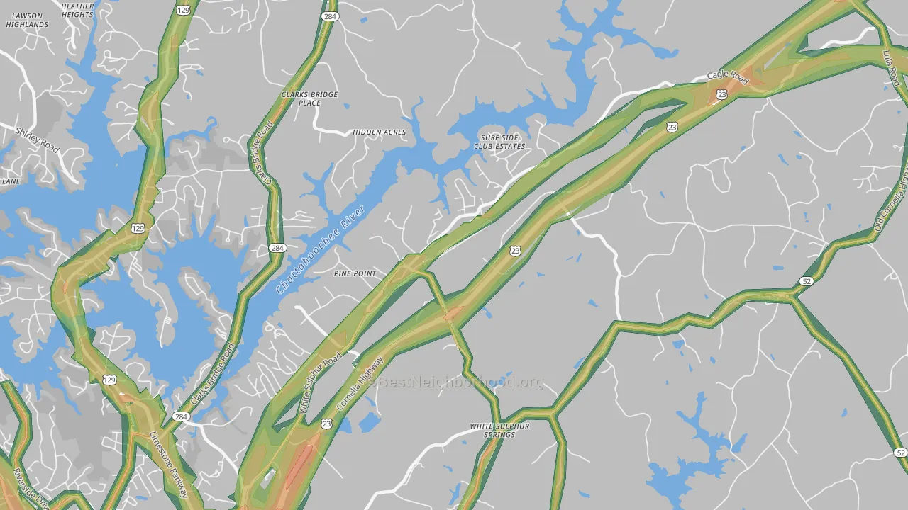 White Sulphur, GA Map of Noise Levels in White Sulphur