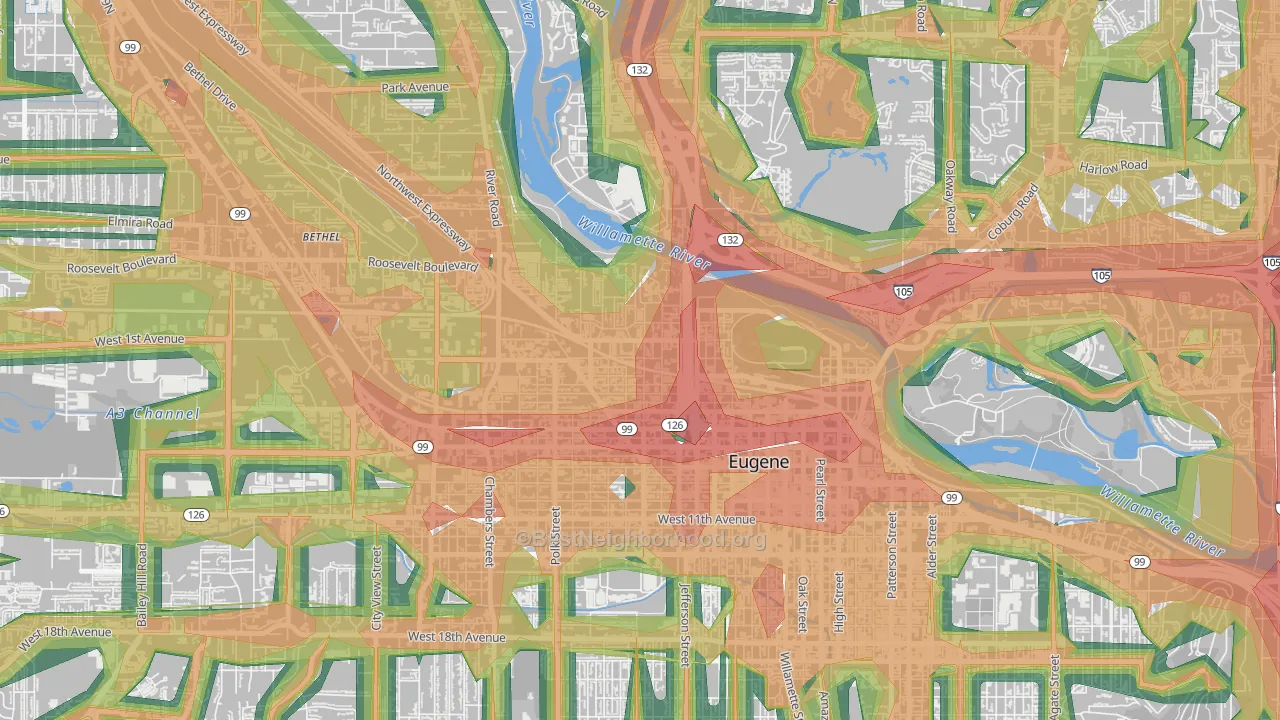 Whiteaker, Eugene, OR Map of Noise Levels in Whiteaker