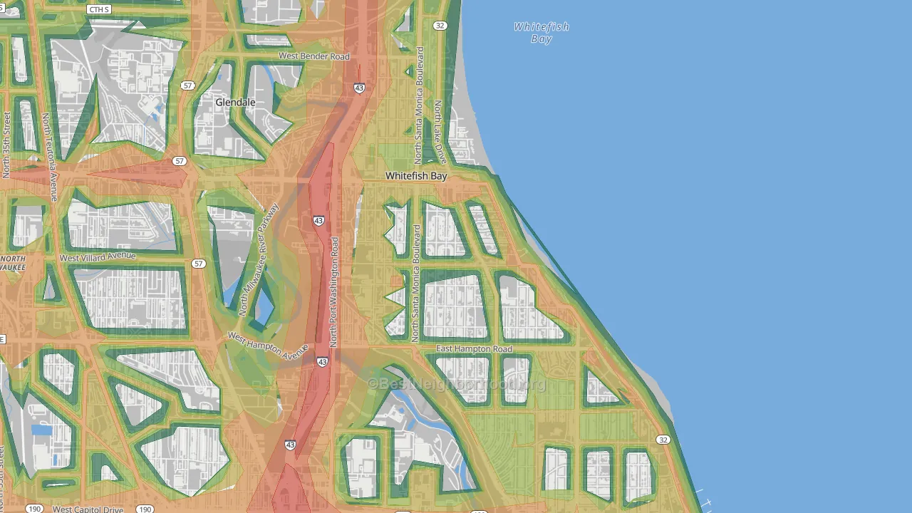 Whitefish Bay, WI Map of Noise Levels in Whitefish Bay