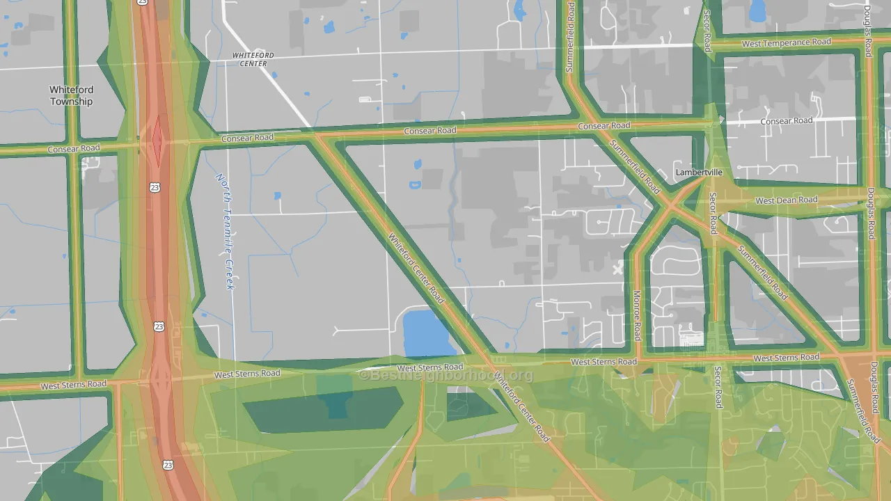 Whiteford Center, MI Map of Noise Levels in Whiteford Center