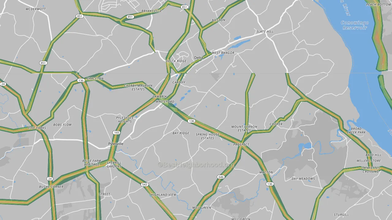 Whiteford, MD Map of Noise Levels in Whiteford