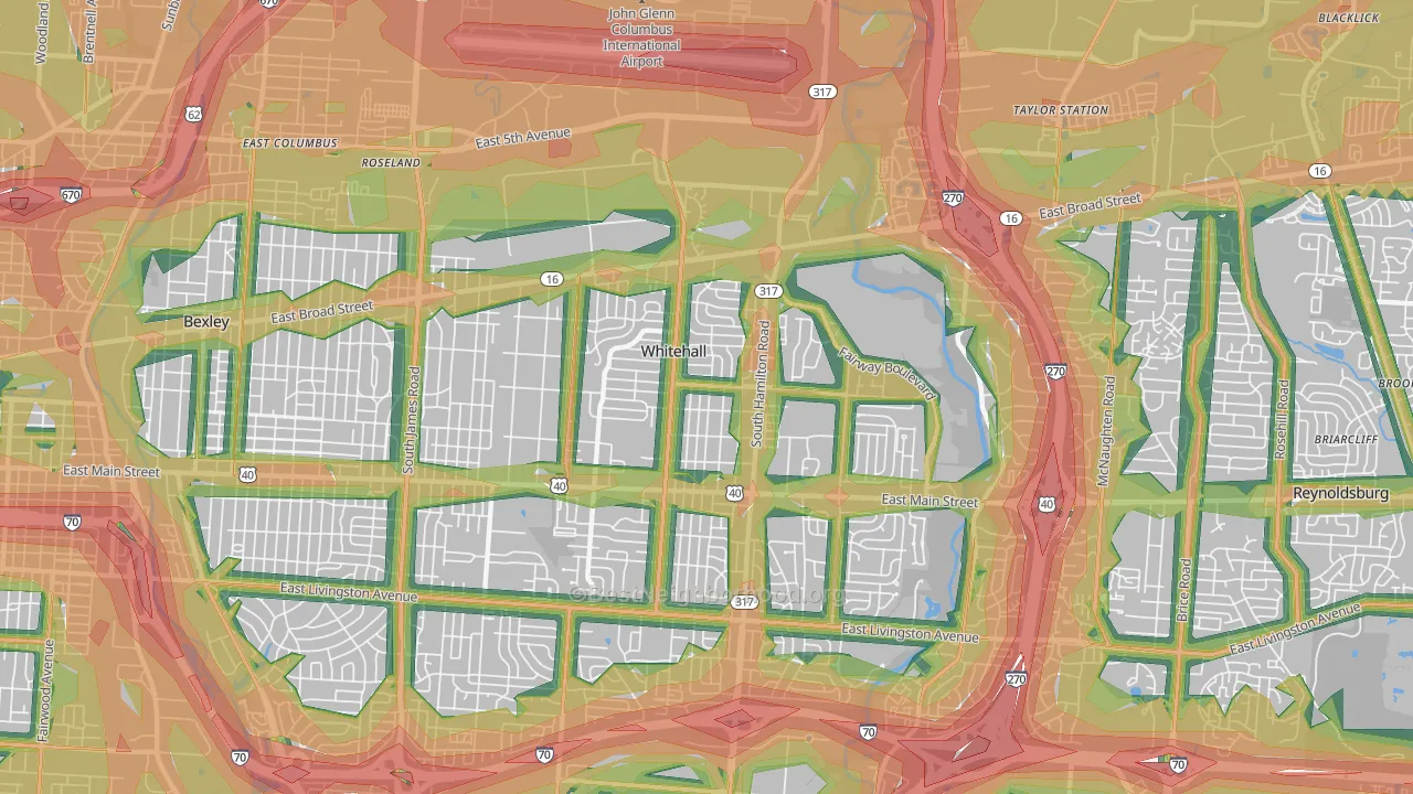 Whitehall, OH Map of Noise Levels in Whitehall