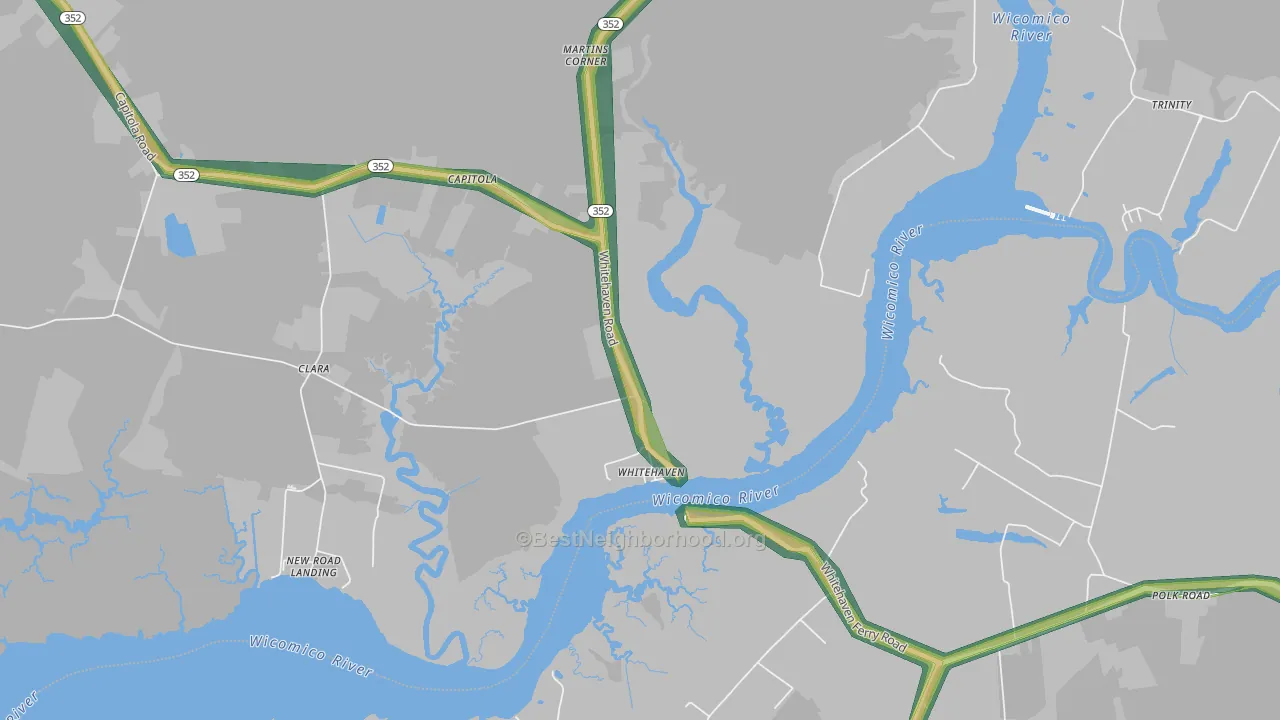 Whitehaven, MD Map of Noise Levels in Whitehaven
