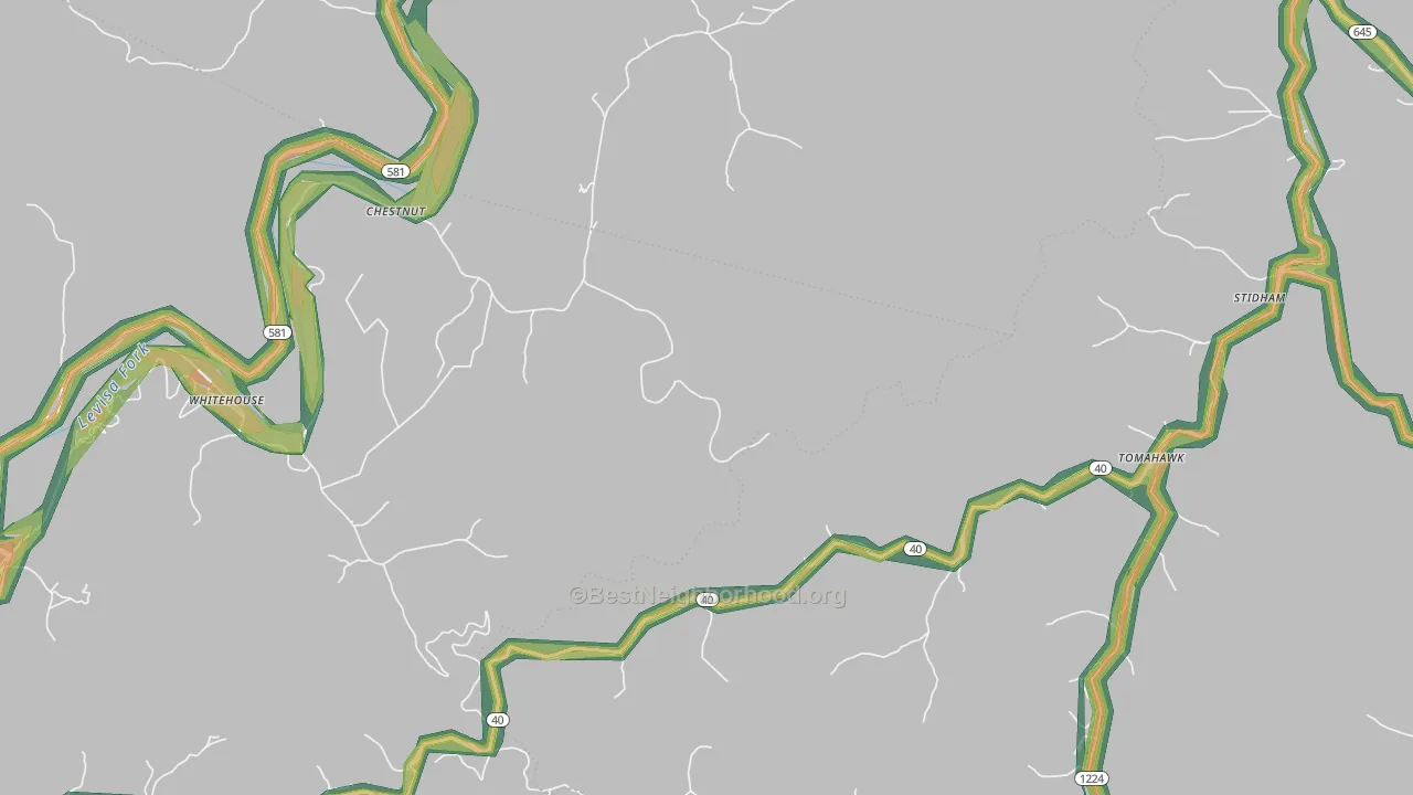 Whitehouse, KY Map of Noise Levels in Whitehouse