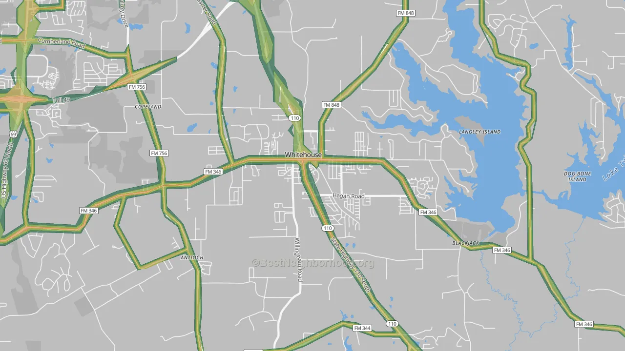Whitehouse, TX Map of Noise Levels in Whitehouse
