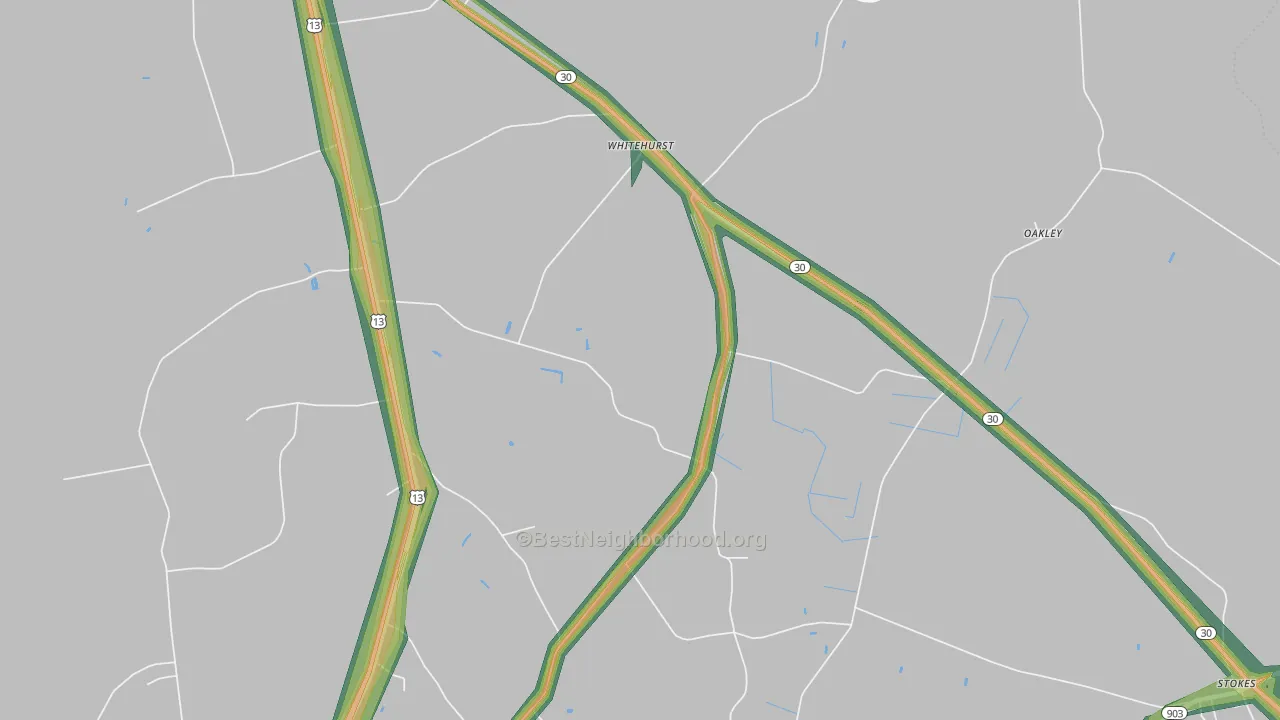 Whitehurst, NC Map of Noise Levels in Whitehurst