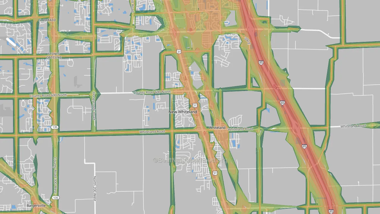 Whiteland, IN Map of Noise Levels in Whiteland