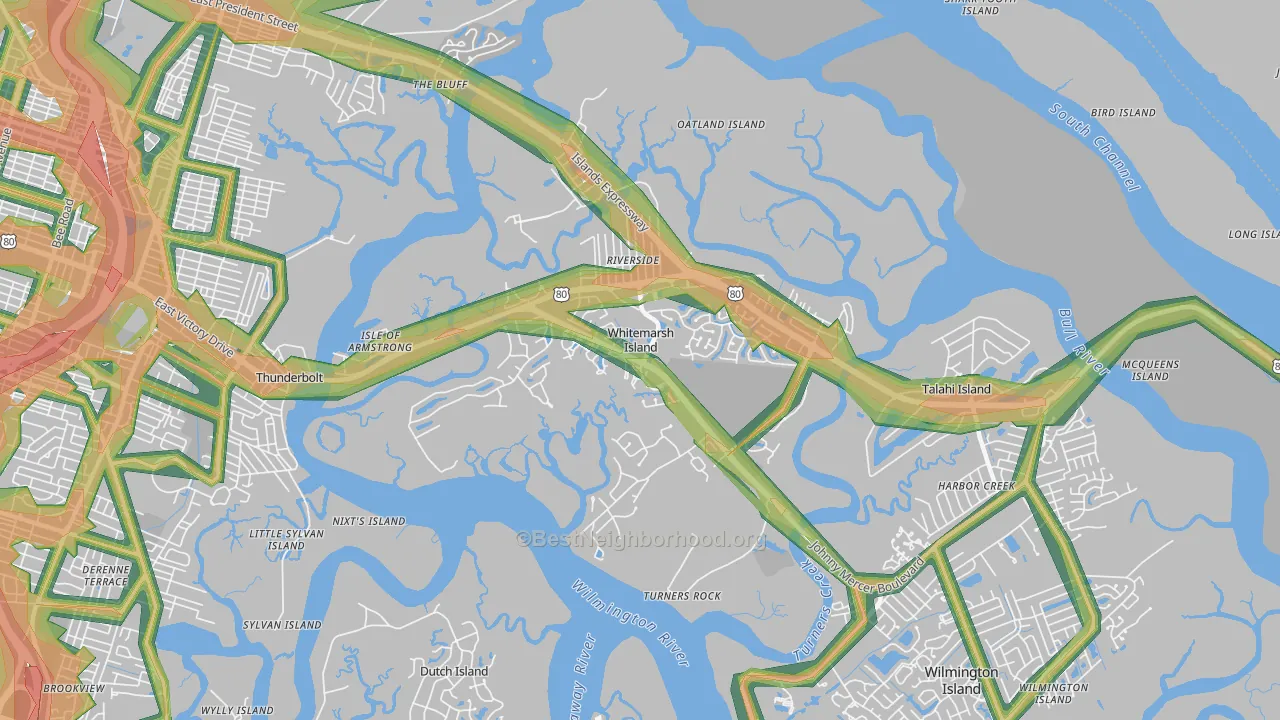 Whitemarsh Island, GA Map of Noise Levels in Whitemarsh Island