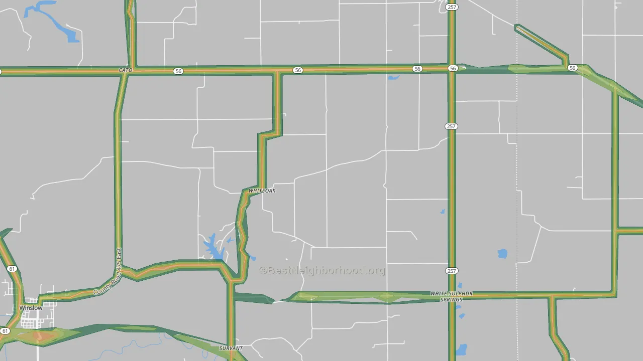 Whiteoak, IN Map of Noise Levels in Whiteoak