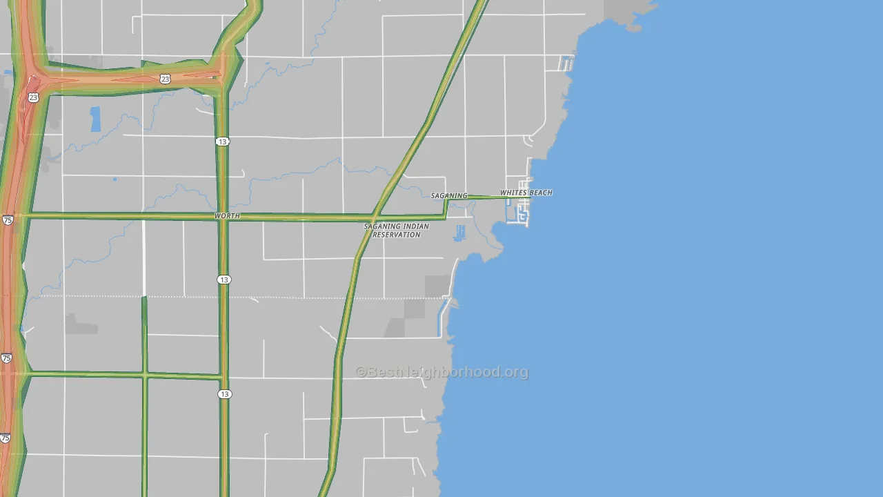 Whites Beach, MI Map of Noise Levels in Whites Beach