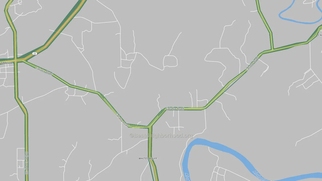 Whites Bluff, AL Map of Noise Levels in Whites Bluff