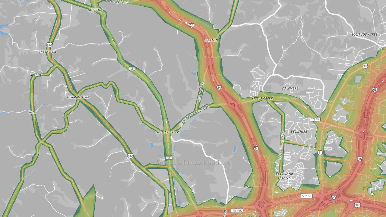 Whites Creek, TN Map of Noise Levels in Whites Creek