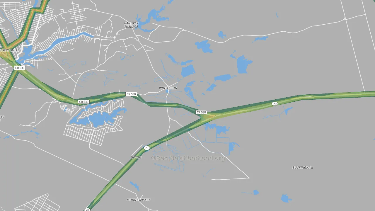 Whitesbog, NJ Map of Noise Levels in Whitesbog