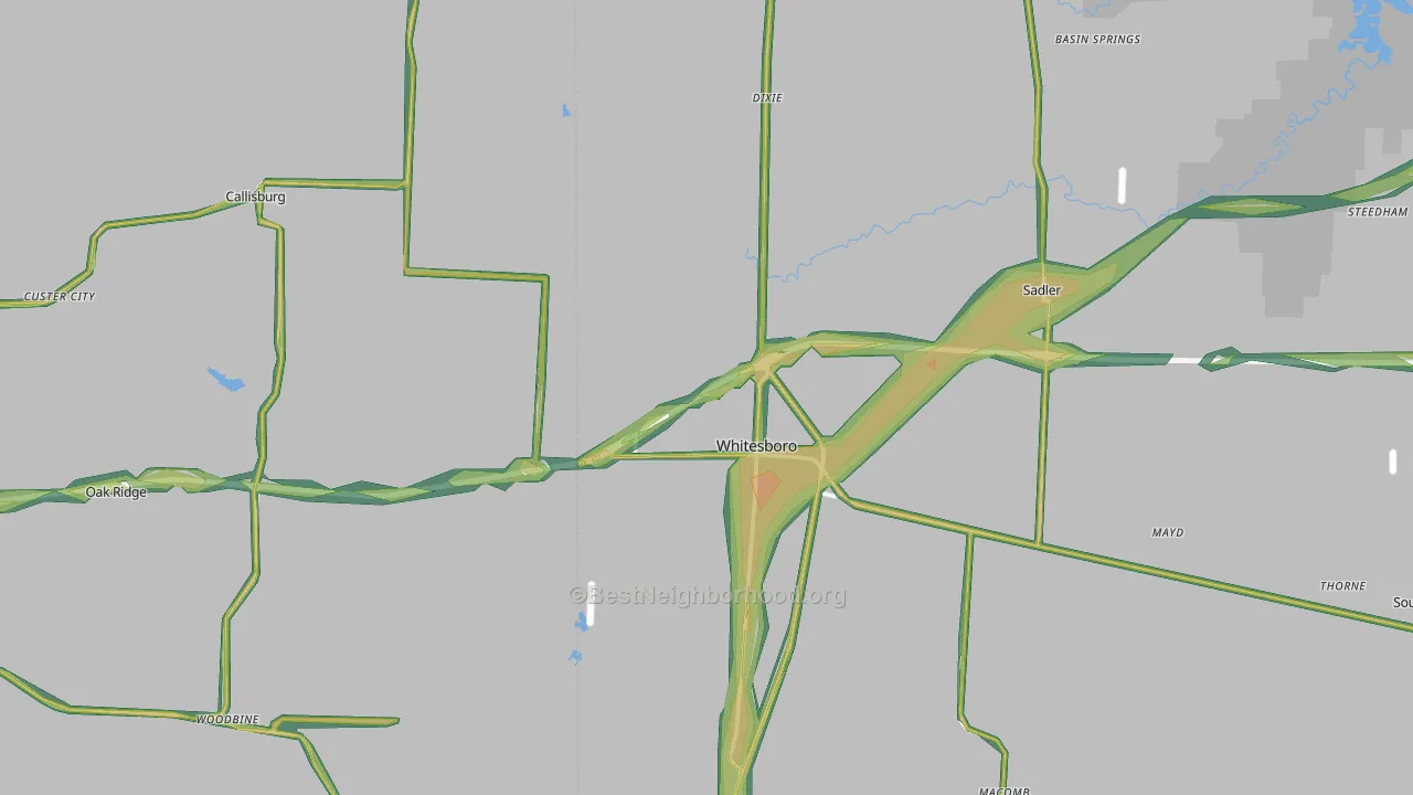 Whitesboro, TX Map of Noise Levels in Whitesboro