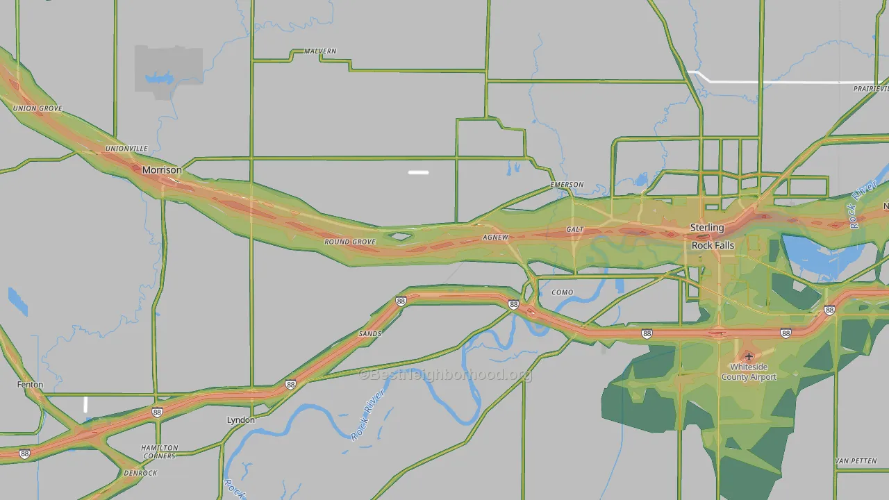 Whiteside County, IL Map of Noise Levels in Whiteside County