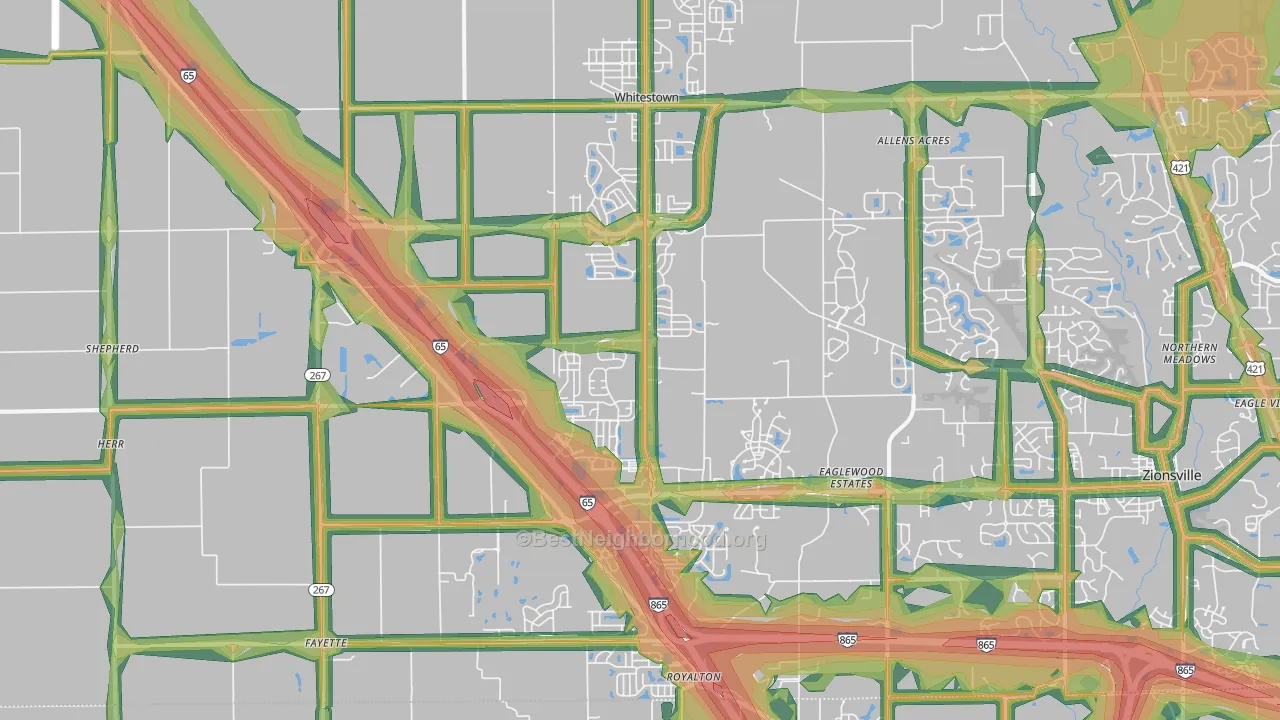 Whitestown, IN Map of Noise Levels in Whitestown