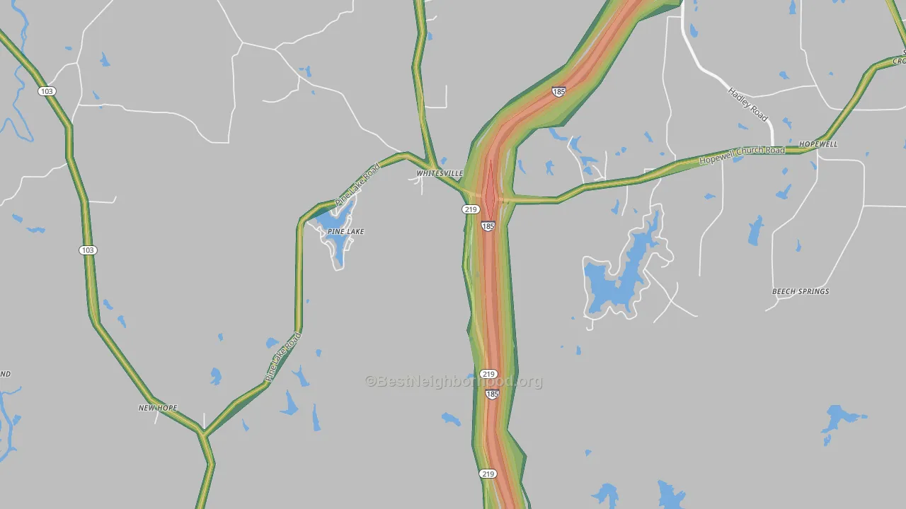 Whitesville, GA Map of Noise Levels in Whitesville