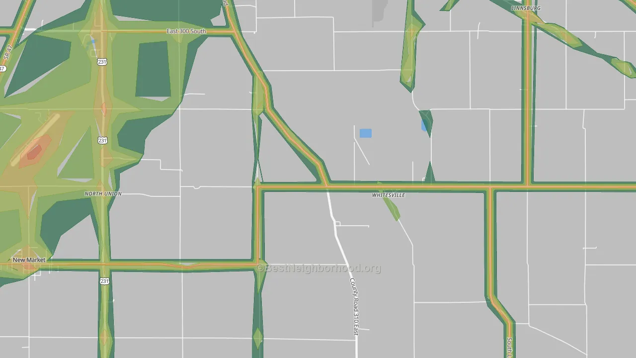 Whitesville, IN Map of Noise Levels in Whitesville