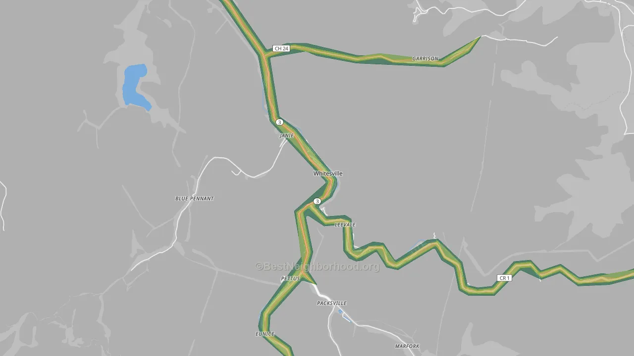 Whitesville, WV Map of Noise Levels in Whitesville