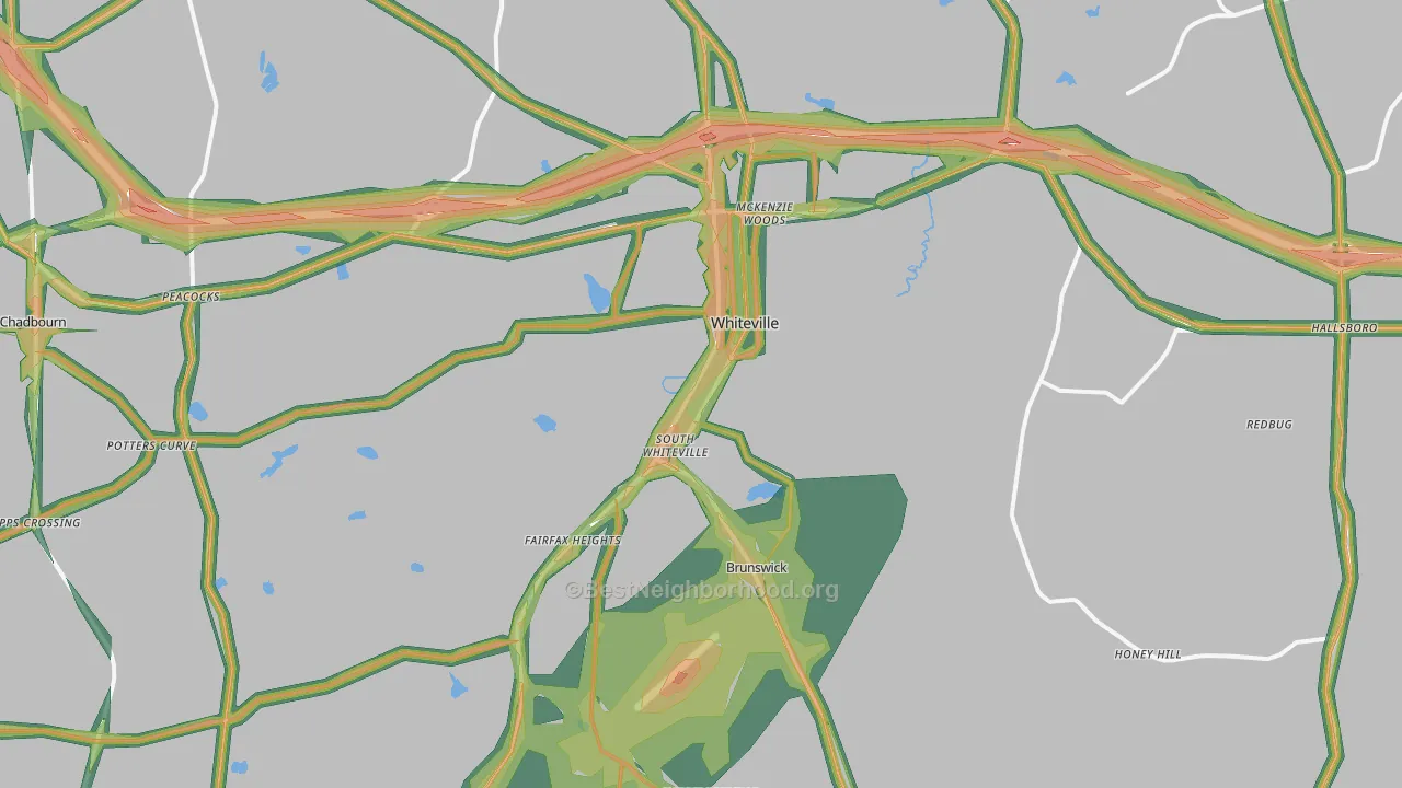 Whiteville, NC Map of Noise Levels in Whiteville