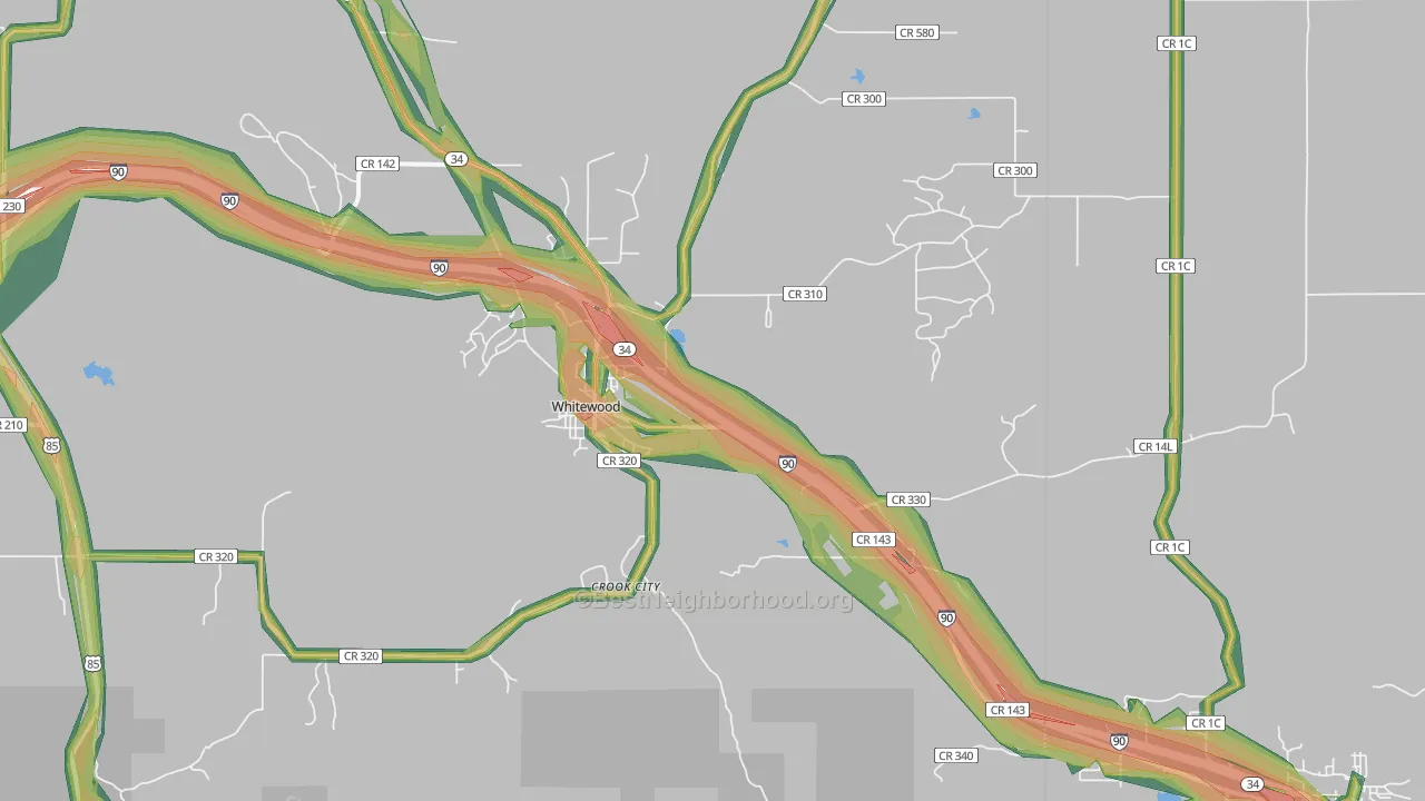 Whitewood, SD Map of Noise Levels in Whitewood