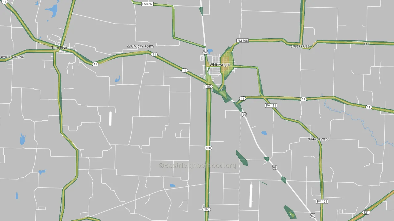 Whitewright, TX Map of Noise Levels in Whitewright