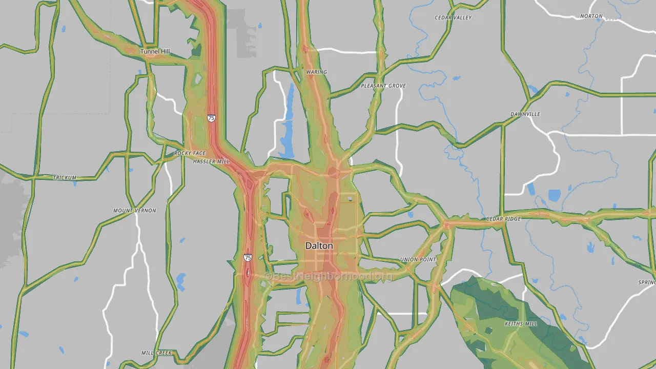 Whitfield County, GA Map of Noise Levels in Whitfield County