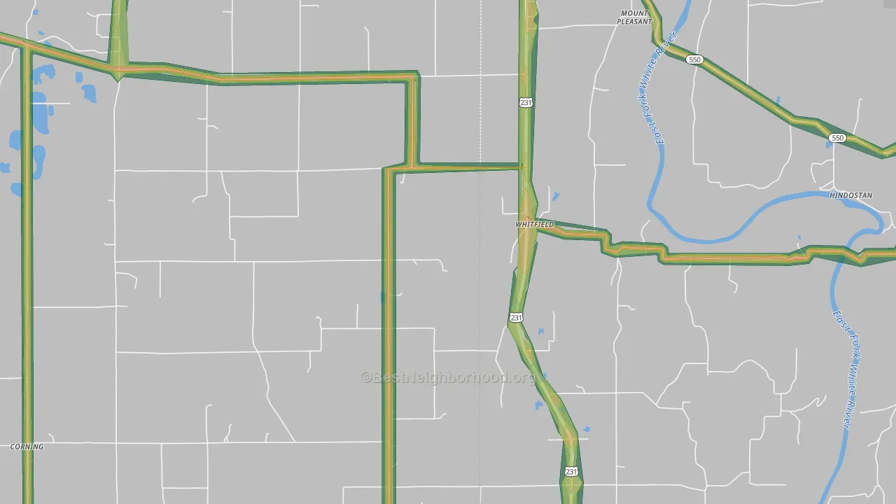 Whitfield, IN Map of Noise Levels in Whitfield