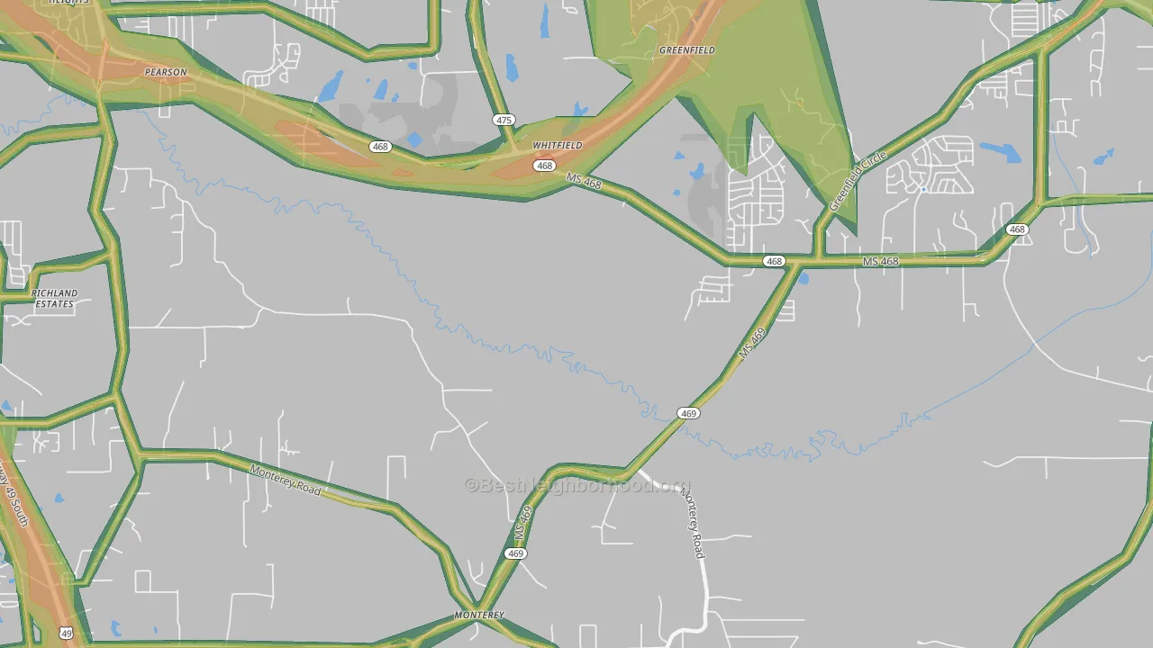 Whitfield, MS Map of Noise Levels in Whitfield