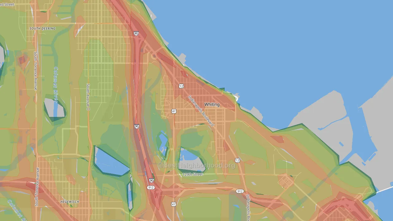 Whiting, IN Map of Noise Levels in Whiting