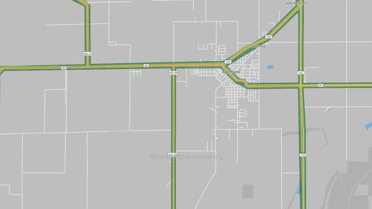 Whiting, MO Map of Noise Levels in Whiting
