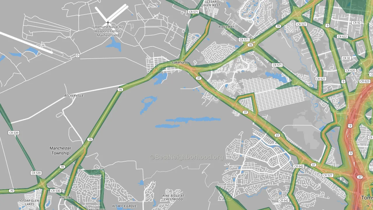 Whiting, NJ Map of Noise Levels in Whiting
