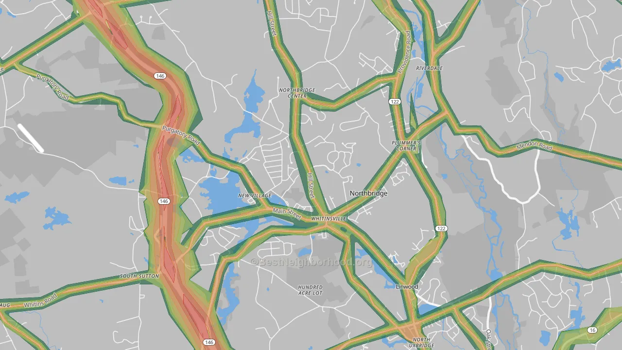 Whitinsville, MA Map of Noise Levels in Whitinsville