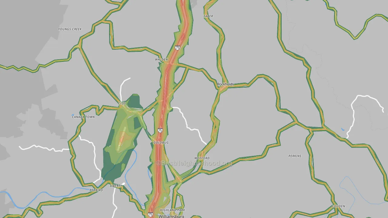Whitley County, KY Map of Noise Levels in Whitley County