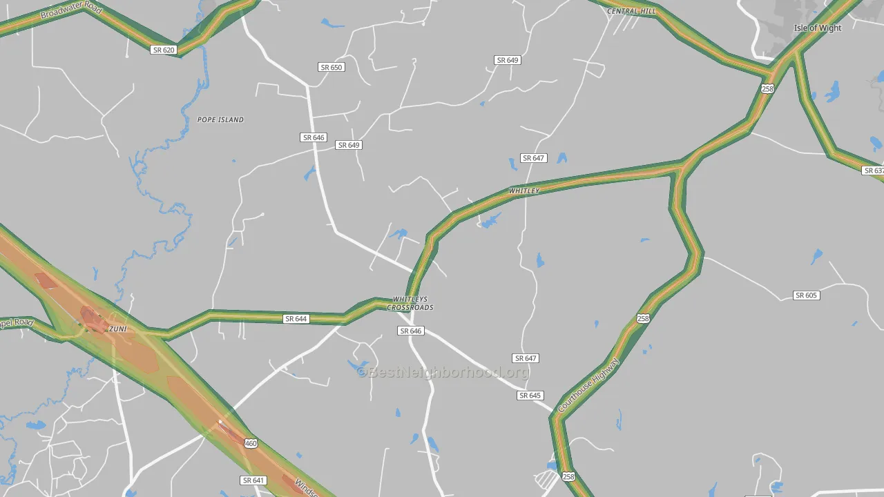 Whitley, VA Map of Noise Levels in Whitley