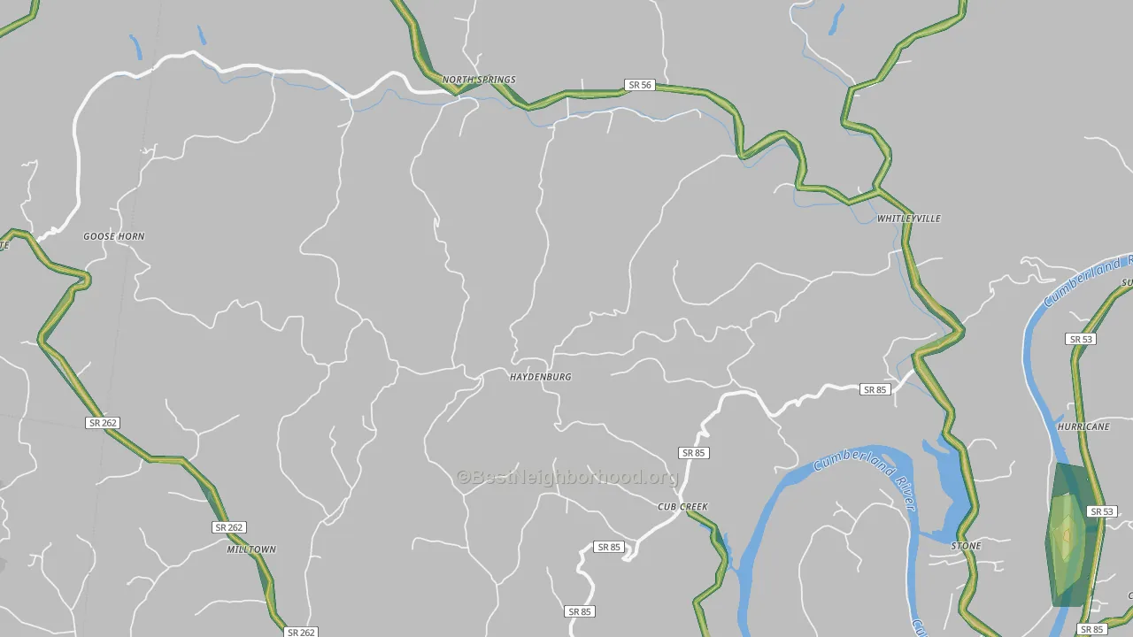 Whitleyville, TN Map of Noise Levels in Whitleyville